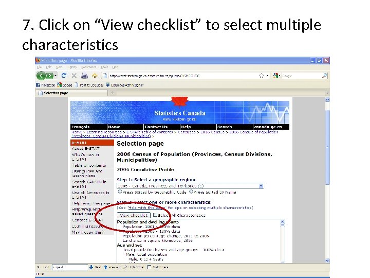 7. Click on “View checklist” to select multiple characteristics 