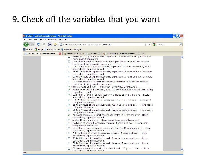 9. Check off the variables that you want 