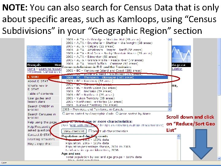 NOTE: You can also search for Census Data that is only about specific areas,