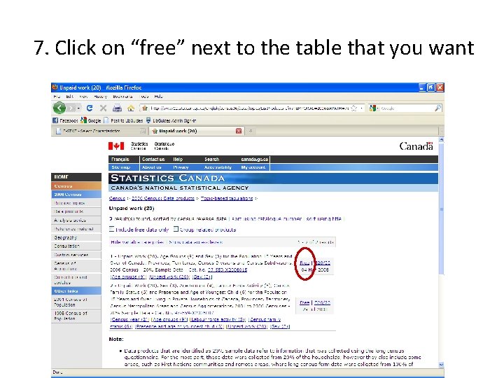 7. Click on “free” next to the table that you want 