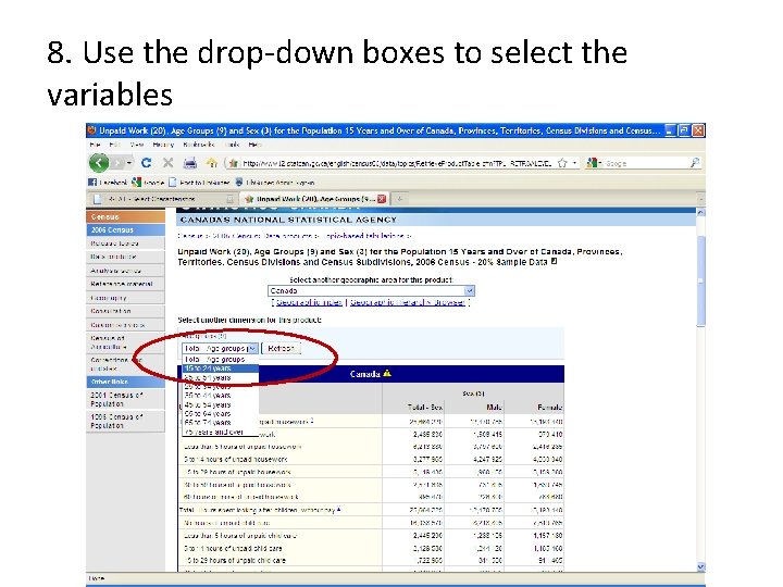 8. Use the drop-down boxes to select the variables 
