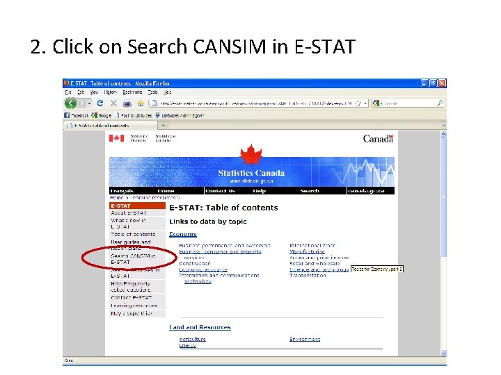 2. Click on Search CANSIM in E-STAT 