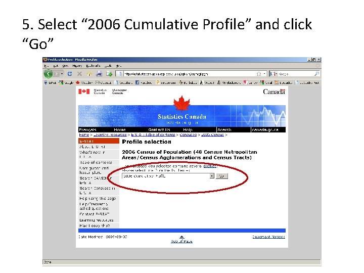5. Select “ 2006 Cumulative Profile” and click “Go” 