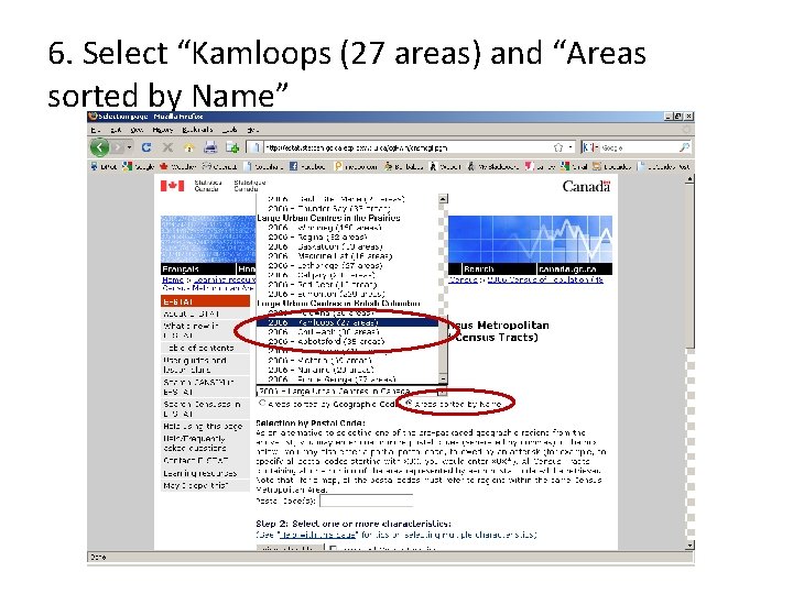 6. Select “Kamloops (27 areas) and “Areas sorted by Name” 