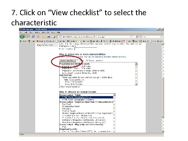 7. Click on “View checklist” to select the characteristic 