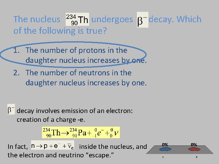 The nucleus undergoes of the following is true? 1. The number of protons in