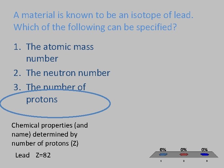 A material is known to be an isotope of lead. Which of the following