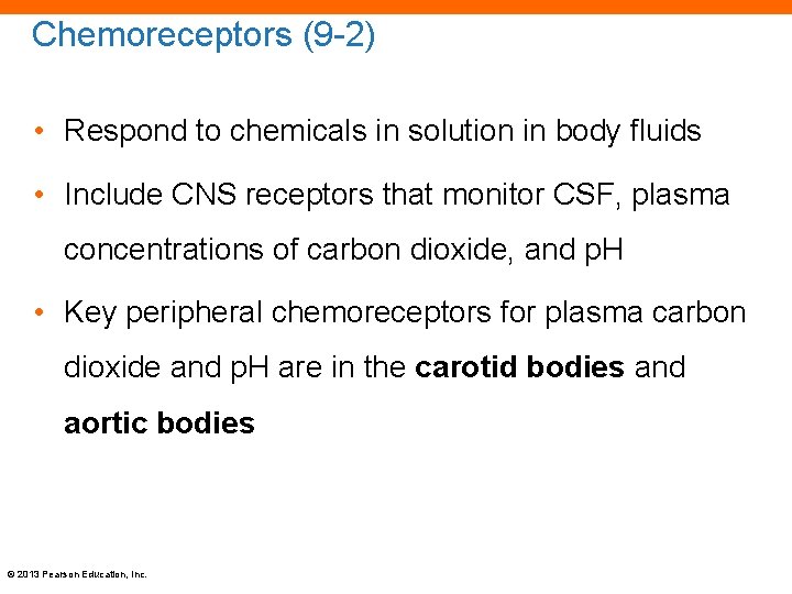 Chemoreceptors (9 -2) • Respond to chemicals in solution in body fluids • Include