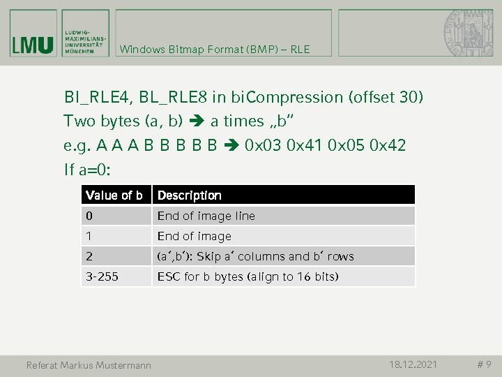 Windows Bitmap Format (BMP) – RLE BI_RLE 4, BL_RLE 8 in bi. Compression (offset