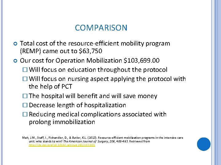 COMPARISON Total cost of the resource-efficient mobility program (REMP) came out to $63, 750