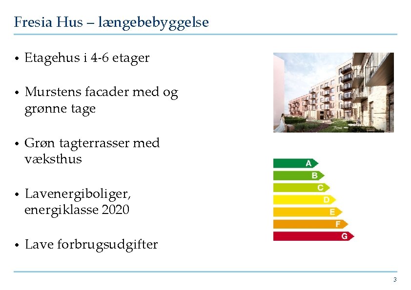 Fresia Hus – længebebyggelse • Etagehus i 4 -6 etager • Murstens facader med