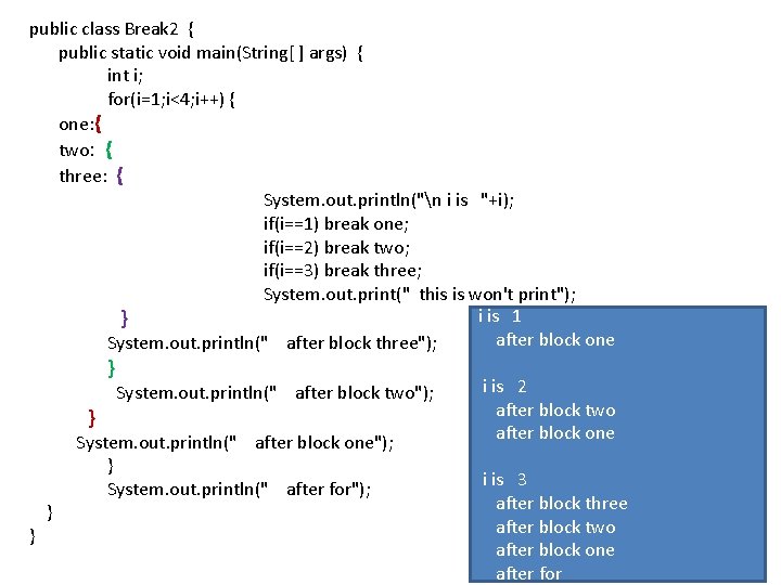 public class Break 2 { public static void main(String[ ] args) { int i;