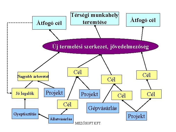 Átfogó cél Térségi munkahely teremtése Átfogó cél Új termelési szerkezet, jövedelmezőség Cél Nagyobb árbevétel