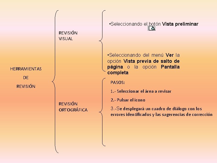  • Seleccionando el botón Vista preliminar REVISIÓN VISUAL • Seleccionando del menú Ver