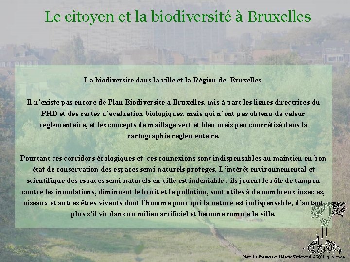 Le citoyen et la biodiversité à Bruxelles La biodiversité dans la ville et la