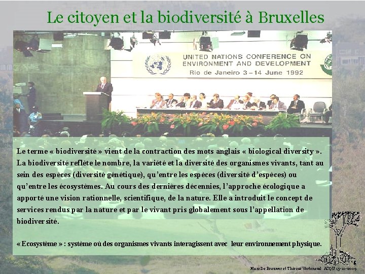 Le citoyen et la biodiversité à Bruxelles Biodiversité Le terme « biodiversité » vient
