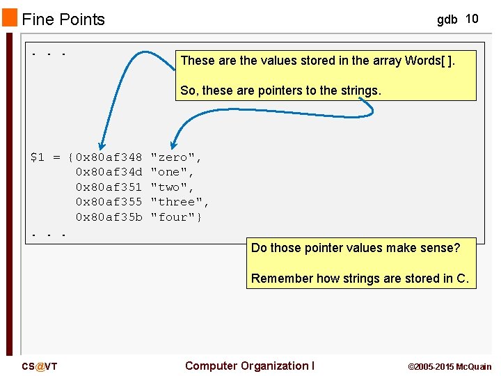 Fine Points. . . gdb 10 These are the values stored in the array Fine Points. . . gdb 10 These are the values stored in the array