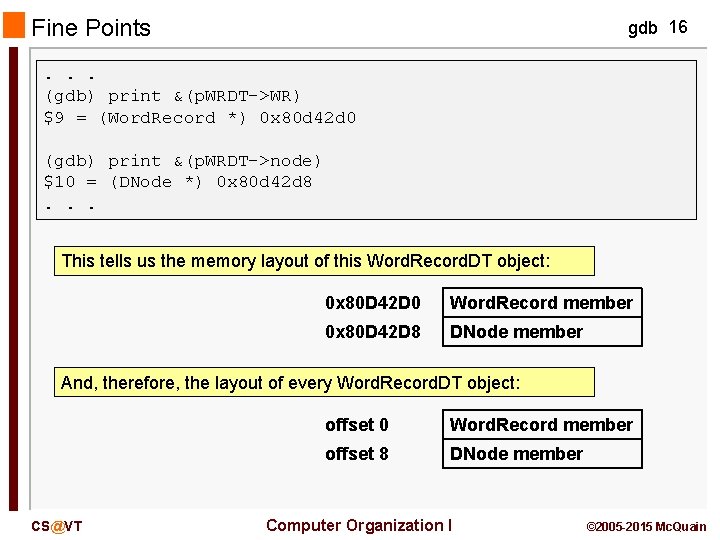 Fine Points gdb 16 . . . (gdb) print &(p. WRDT->WR) $9 = (Word. Fine Points gdb 16 . . . (gdb) print &(p. WRDT->WR) $9 = (Word.