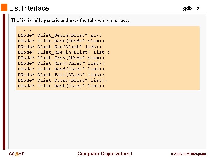 List Interface gdb 5 The list is fully generic and uses the following interface: List Interface gdb 5 The list is fully generic and uses the following interface: