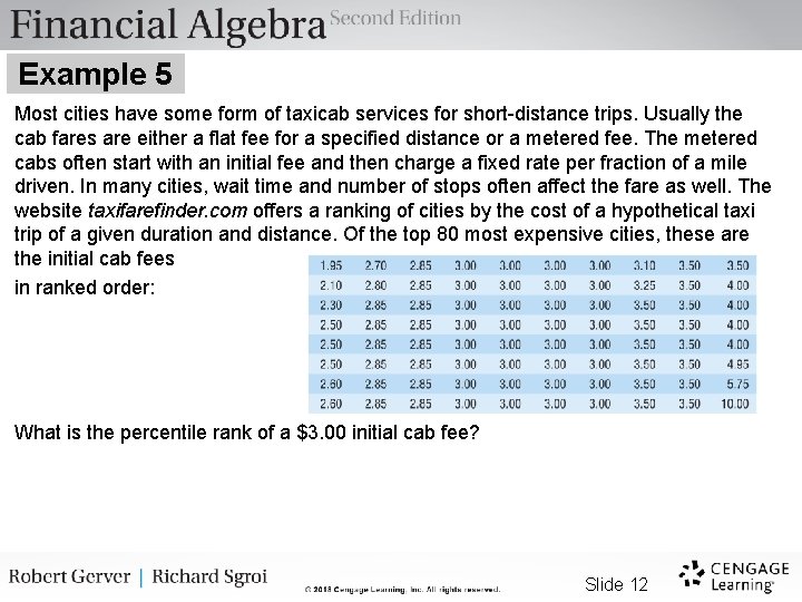 Example 5 Most cities have some form of taxicab services for short-distance trips. Usually