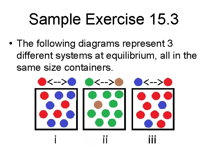 Sample Exercise 15. 3 • The following diagrams represent 3 different systems at equilibrium,