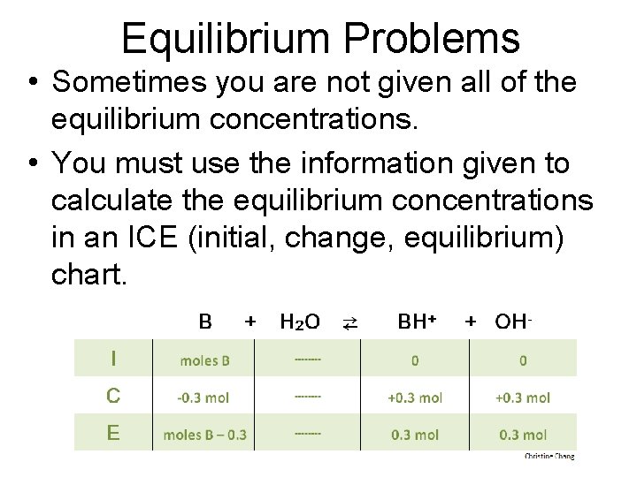 Equilibrium Problems • Sometimes you are not given all of the equilibrium concentrations. •