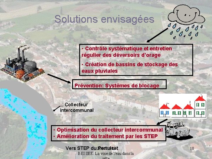 Solutions envisagées • Contrôle systématique et entretien régulier des déversoirs d’orage • Création de