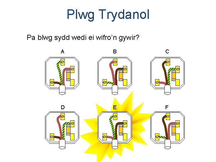 Plwg Trydanol Pa blwg sydd wedi ei wifro’n gywir? A B C D E