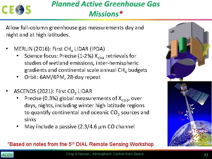 Planned Active Greenhouse Gas Missions* Allow full-column greenhouse gas measurements day and night and