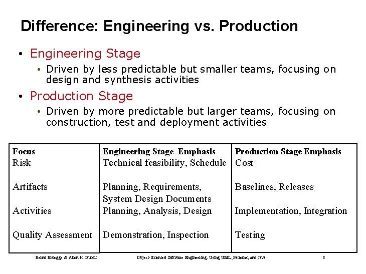 Difference: Engineering vs. Production • Engineering Stage • Driven by less predictable but smaller