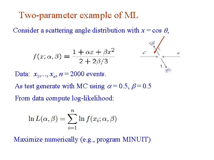 Two-parameter example of ML Consider a scattering angle distribution with x = cos ,