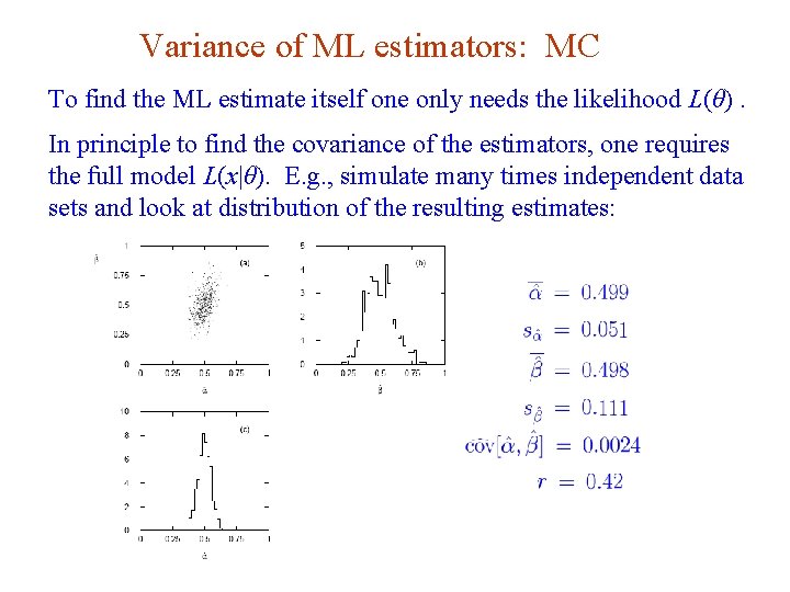 Variance of ML estimators: MC To find the ML estimate itself one only needs
