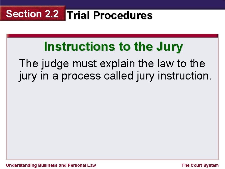Section 2. 2 Trial Procedures Instructions to the Jury The judge must explain the