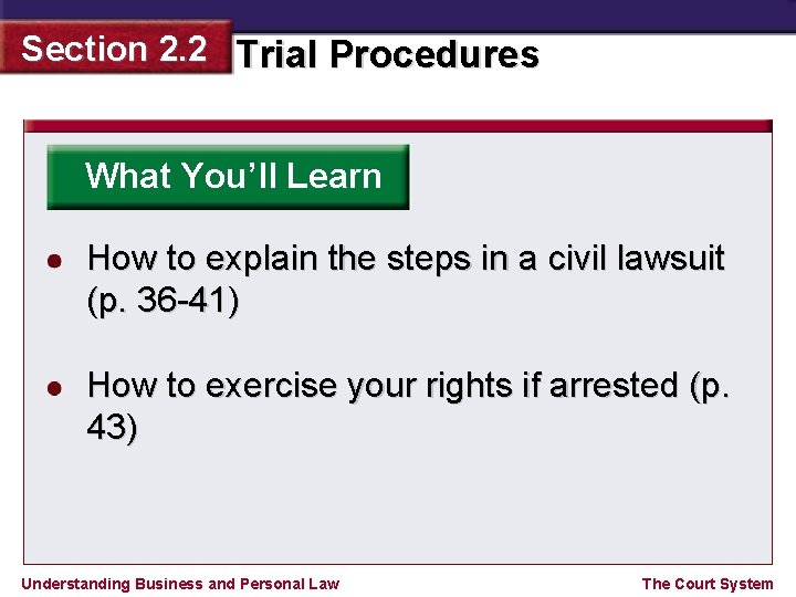 Section 2. 2 Trial Procedures What You’ll Learn How to explain the steps in