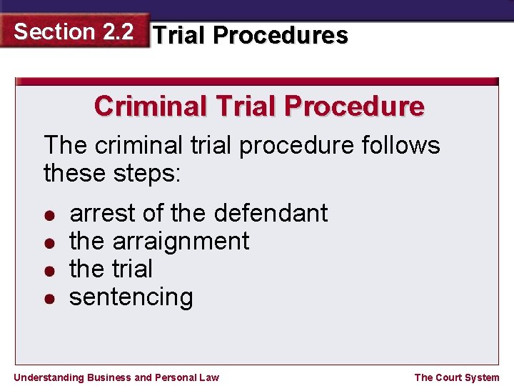 Section 2. 2 Trial Procedures Criminal Trial Procedure The criminal trial procedure follows these