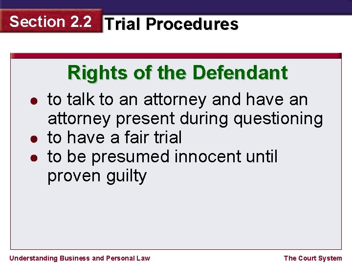 Section 2. 2 Trial Procedures Rights of the Defendant to talk to an attorney