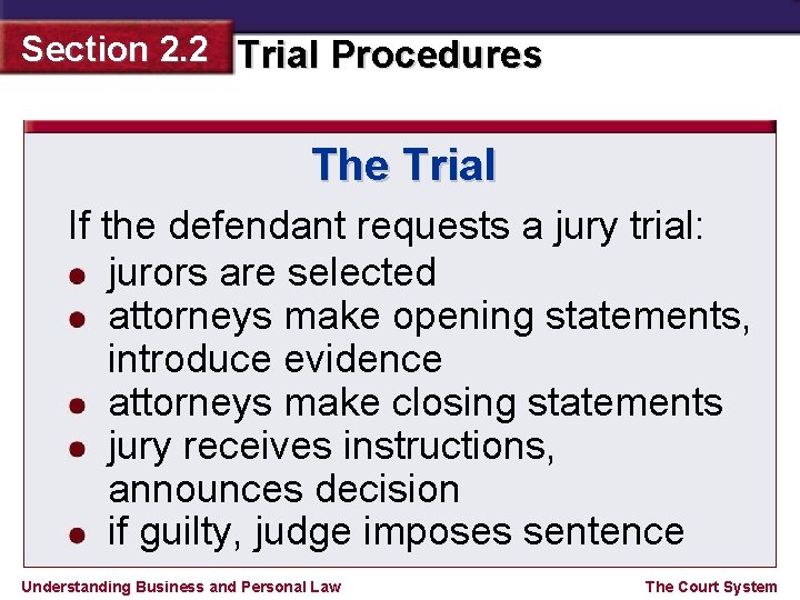 Section 2. 2 Trial Procedures The Trial If the defendant requests a jury trial: