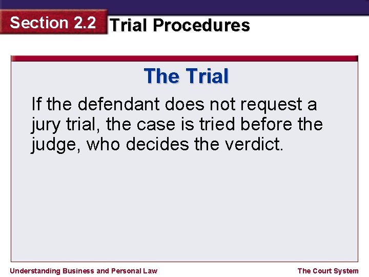 Section 2. 2 Trial Procedures The Trial If the defendant does not request a