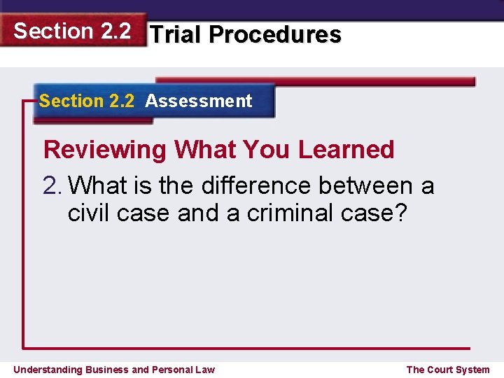 Section 2. 2 Trial Procedures Section 2. 2 Assessment Reviewing What You Learned 2.