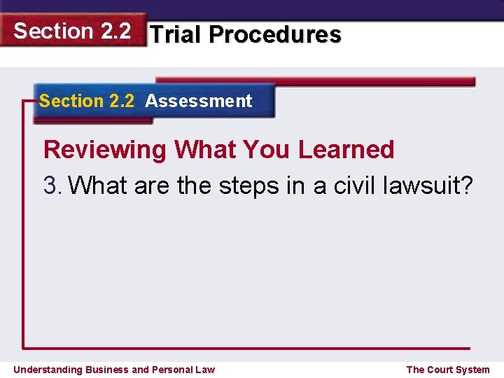 Section 2. 2 Trial Procedures Section 2. 2 Assessment Reviewing What You Learned 3.