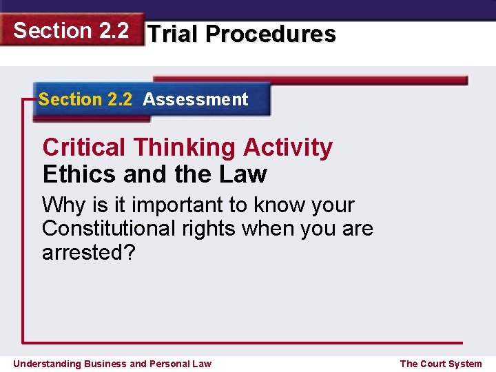 Section 2. 2 Trial Procedures Section 2. 2 Assessment Critical Thinking Activity Ethics and