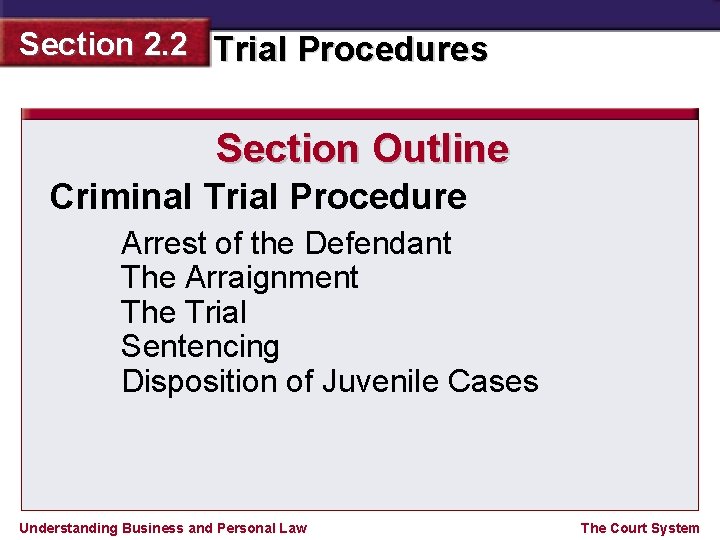 Section 2. 2 Trial Procedures Section Outline Criminal Trial Procedure Arrest of the Defendant