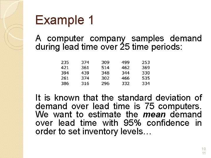 Example 1 A computer company samples demand during lead time over 25 time periods: