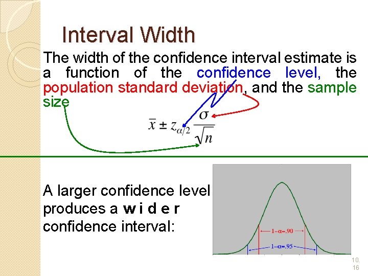 Interval Width The width of the confidence interval estimate is a function of the