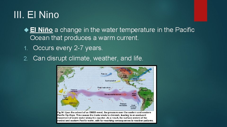 III. El Nino El Niño a change in the water temperature in the Pacific