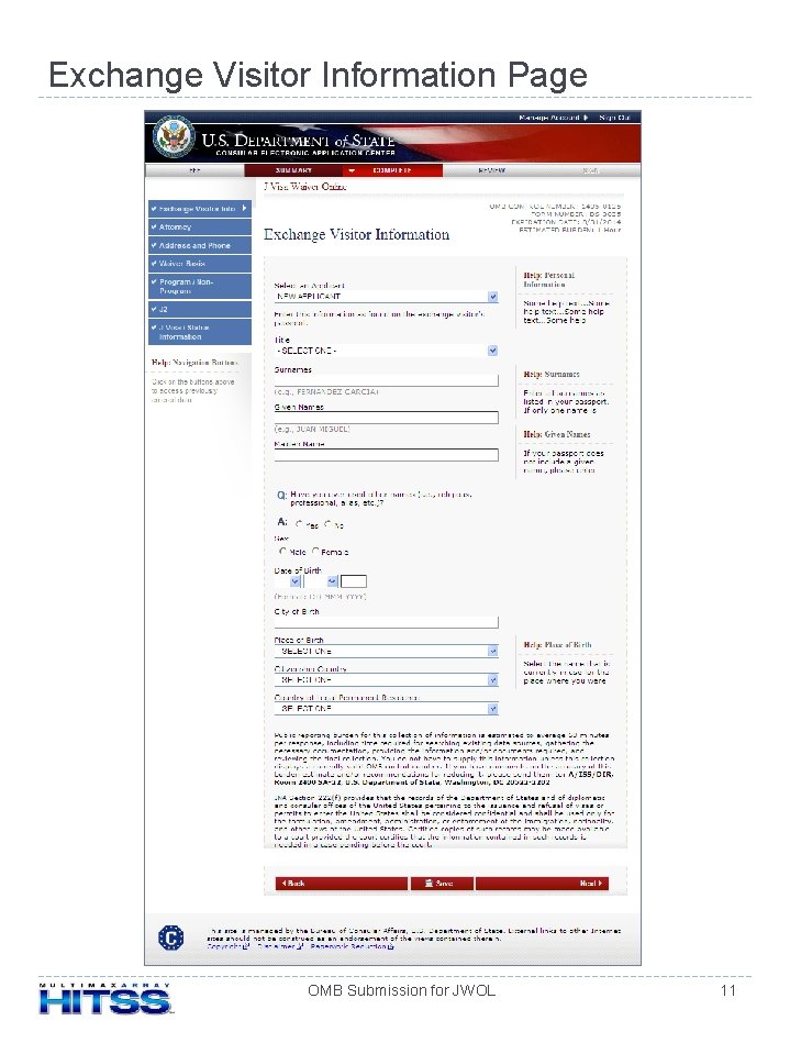 Exchange Visitor Information Page OMB Submission for JWOL 11 