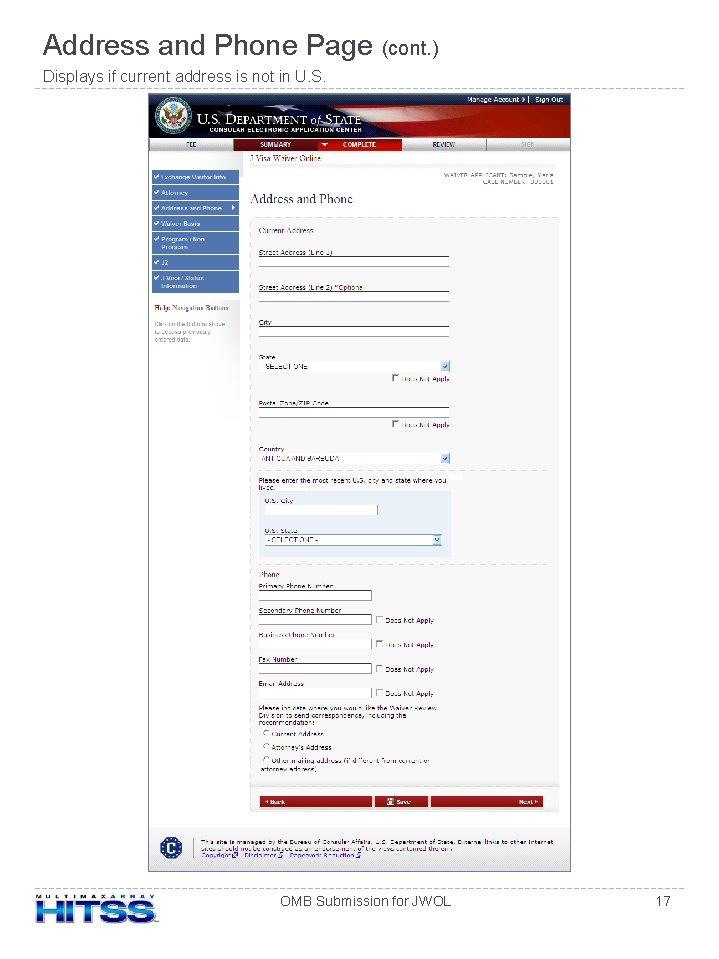 Address and Phone Page (cont. ) Displays if current address is not in U.