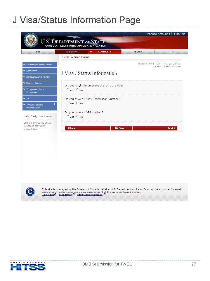 J Visa/Status Information Page OMB Submission for JWOL 27 