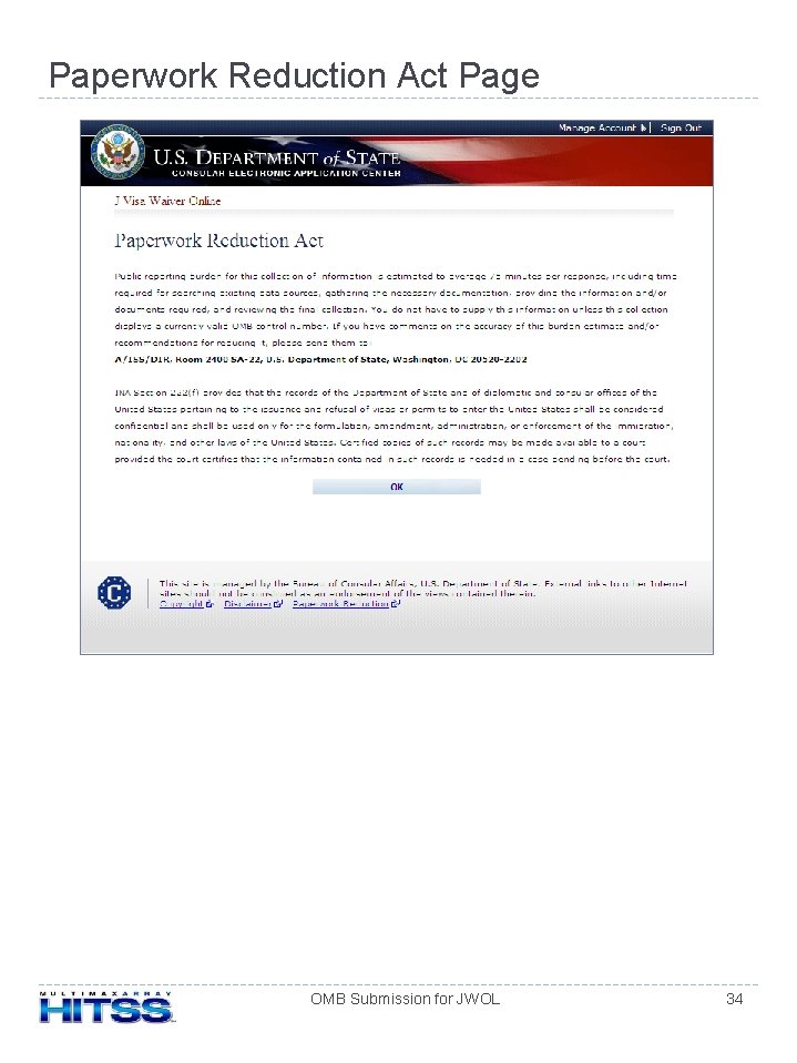 Paperwork Reduction Act Page OMB Submission for JWOL 34 