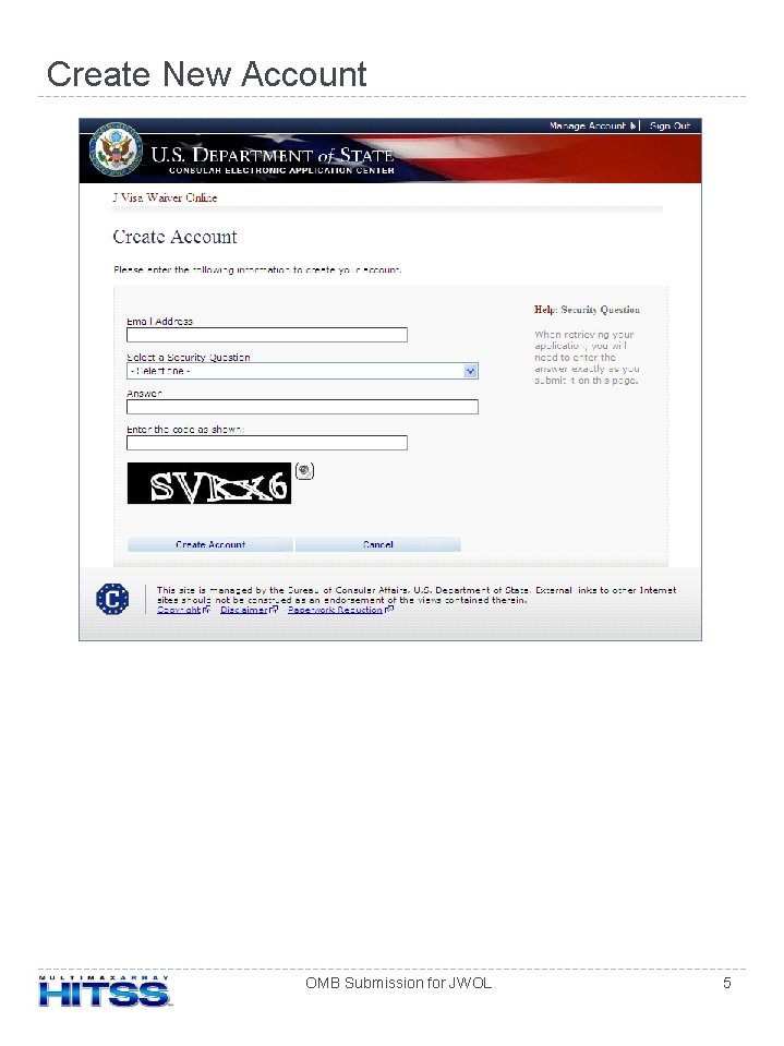 Create New Account OMB Submission for JWOL 5 